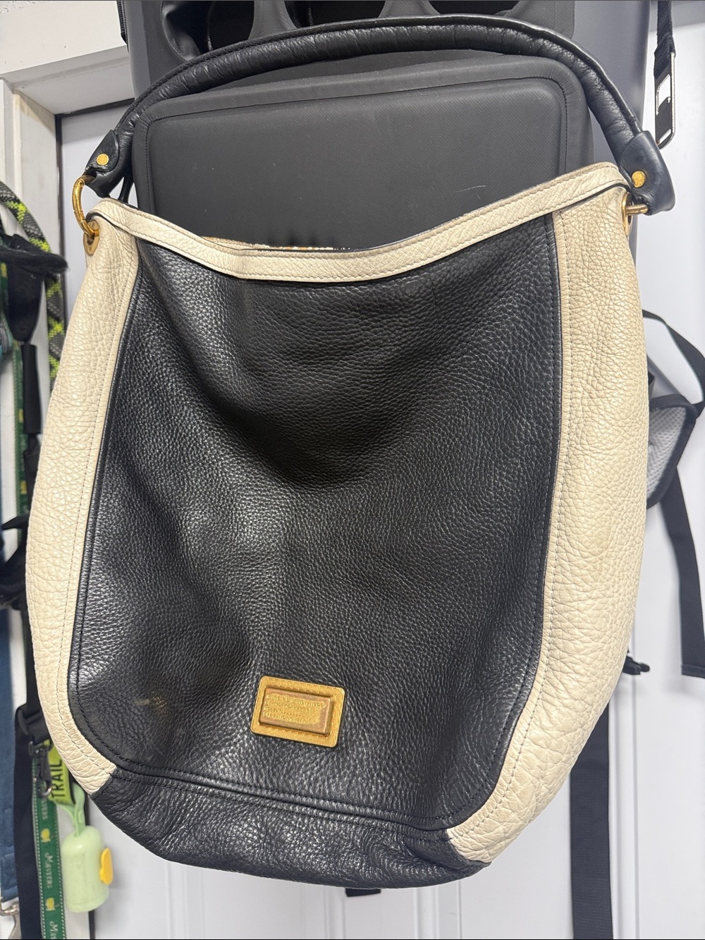Black and Cream Leather Hobo Bag - MARC JACOBS Large Purse